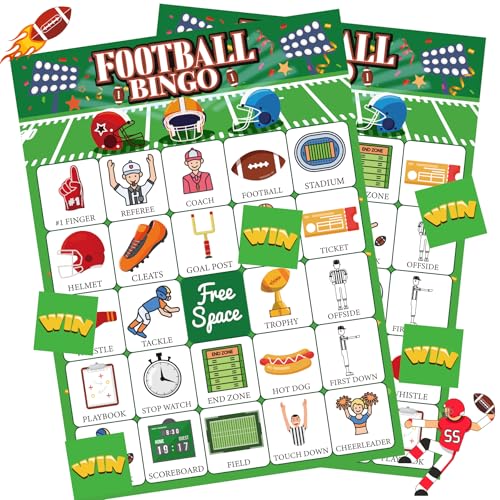 Football Games for Kids,Football Bingo Cards,24 Players Football Birthday Party Decorations Favors Supplies for Family Night Group Activities
