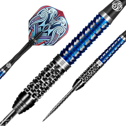 Shot Darts Steel Tip, Viking Raven (22g/23g/24g/25g), 90% Tungsten Barrels, Center Balanced with with Dual Grip, Handcrafted Professional Dart Set and Flights Made in New Zealand, Metal Tip Bar Darts - style: 24 Grams