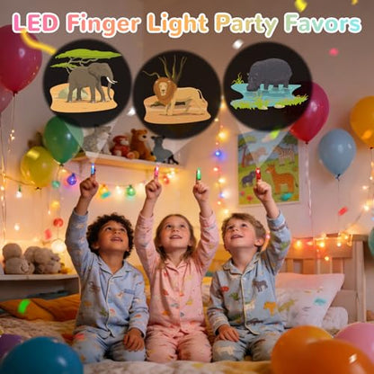 36 Pack Safari Party Favors LED Finger Lights, Glow in the Dark Jungle Animal Birthday Party Supplies, Goodie Bag Stuffers Classroom Treasure Box Prizes for Kids - style: Wildlife