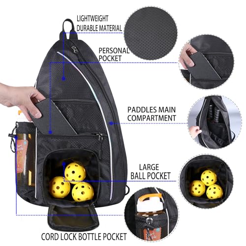 Pickleball Bag - Pickleball Bags for Women Men - Pickleball Backpack - Travel Pickleball Paddle Case, Pickle Ball Bag for Pickleball Paddle Tennis Racket, Protable Pickleball Sling Bag - color: Black