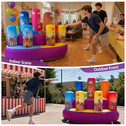 6.6x4.5Ft Inflatable Ring Toss Game with Built-in Blower, Giant Inflatable Ring Toss, Circus Carnival Target for Indoor/Outdoor Party, Family Gathering