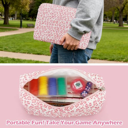 Jolitac American Mahjong Game Set, 166 Premium Tiles, 1.2-inch Mahjong Tile Set with Sturdy Carrying Bag, Thickened Mah-Jongg Tiles Bag Portable Travel Complete Mahjong Set - color: Pink