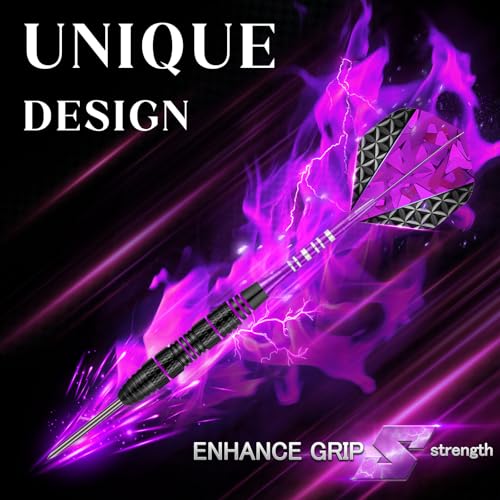 Dart Metal Tip Set 3 Aluminum Dart Shafts Steel Tip Dart Set Professional Darts Steel Tip Set + Extra 3 Dart Flights 3 Replace Plastic Shafts - color: black purple