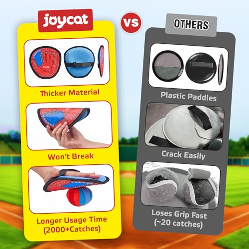 JoyCat Toss and Catch Ball Game with 2 Gloves for Kids & 2 Paddles for Adult or Kids, Outdoor Toys for Family Camping, Beach & Yard Games, Toddler Baseball Glove, Gifts for 3-12 Year Old