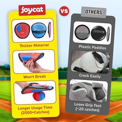 JoyCat Toss and Catch Ball Game with 2 Gloves for Kids & 2 Paddles for Adult or Kids, Outdoor Toys for Family Camping, Beach & Yard Games, Toddler Baseball Glove, Gifts for 3-12 Year Old