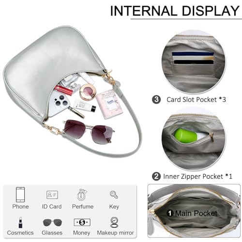 KKXIU Shoulder Bag for Women Cute Hobo Purses and Handbags Retro Clutch Underarm Purse | Cute - color: Silver