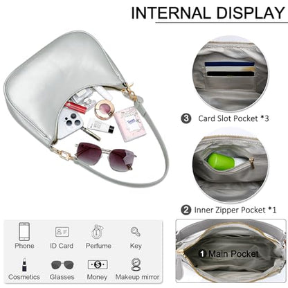 KKXIU Shoulder Bag for Women Cute Hobo Purses and Handbags Retro Clutch Underarm Purse | Cute - color: Silver