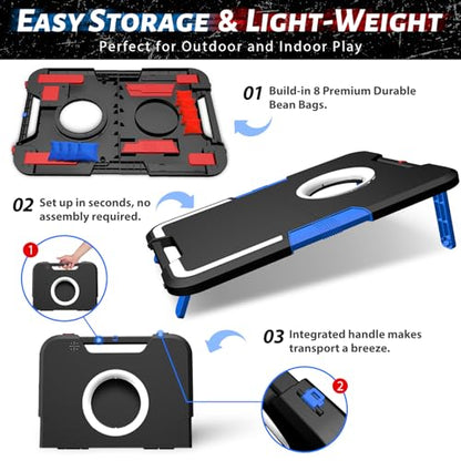 LED Cornhole Board Set, Light-Up and Travel Cornhole Boards Games Set, Corn Holes Outdoor Game, Corn Hole Game Set w/ 2 Boards, 8 Beans Bags for Backyard, Beach, Lawn
