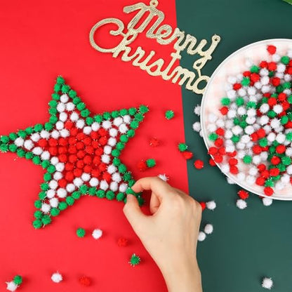 SEPGLITTER 1000 Pcs Christmas Glitter Red Green White Pom Poms for Crafts | 1cm Mini Size, Christmas Sparkle Puff Balls, DIY Crafts Making, Handmade Projects, Xmas Holiday Party Supplies Decoration - style: Glitter Red Green White Style