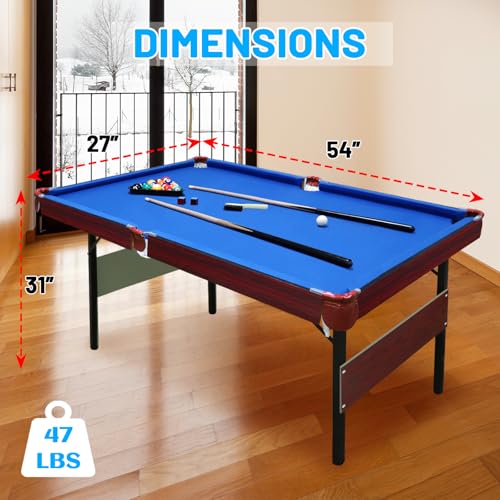 Seydrey 54" Folding Pool Table, Portable Space-Saving Billiard Game Table for Game Room & Office