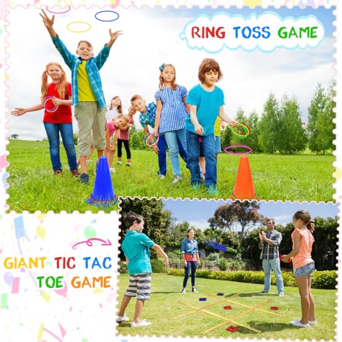 91Pcs Carnival Outdoor Games Potato Sack Race Bags for Adult Tug of War Rope Egg Spoon Bean Bags Ring Toss 3 Legged Relay Race Giant Tic Tac Toe Game Outdoor for Field Day Game Birthday Party