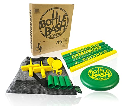 Bottle Bash Outdoor Flying Disc Game Set – Frisbee Toss Backyard and Beach Game for Family, Adult & Kids - Beersbee & Polish Horseshoes - color: Rookie (Bottles Not Included)