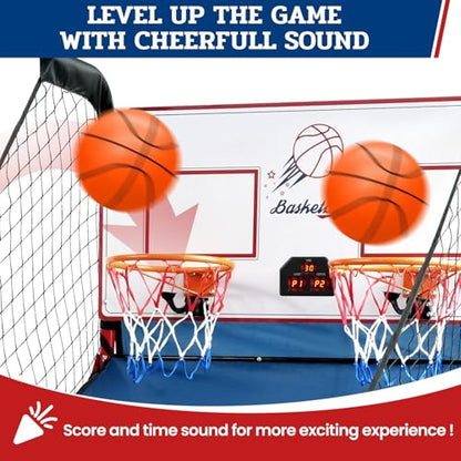 BAGAIL Basketball Arcade Game, Electronic Basketball Shooting Game with 8 Game Modes, Arcade Sounds, Foldable Frame, 4 Balls, Inflation Pump, Ideal Indoor Sport Games for All Players - Dual Shots - style: Dual Shots