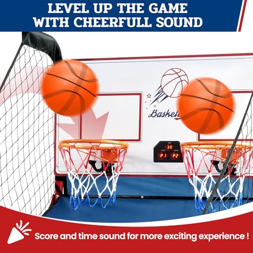 BAGAIL Basketball Arcade Game, Electronic Basketball Shooting Game with 8 Game Modes, Arcade Sounds, Foldable Frame, 4 Balls, Inflation Pump, Ideal Indoor Sport Games for All Players - Dual Shots - style: Dual Shots