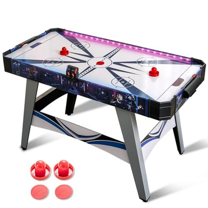 GYMAX Air Hockey Table, 54 Inch Arcade Style Air Hockey Game Table with LED Lights & Scoreboard, Powerful 12V Motor, 2 Pushers, 2 Pucks, for Kids & Adults, Home, Game Room and Office