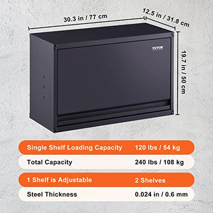 VEVOR Metal Storage Cabinet, 120lbs Load Capacity per Shelf, 20'' Tall Wall-Mounted Powder-Coating Steel Garage Cabinet with Adjustable Shelf, Press to Close & Open Door Perfect for Office Garage Tool - style: Flip up 20"