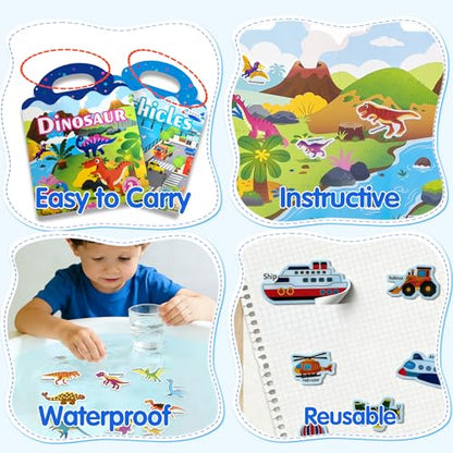 2 Sets Reusable Sticker Book for Kids, Puffy Jelly Stickers for Toddlers, Travel Essentials Craft Activities Toys for Boys Birthday Gifts - Dinosaur & Vehicles - color: 2 Sets - Dinosaur/Vehicles
