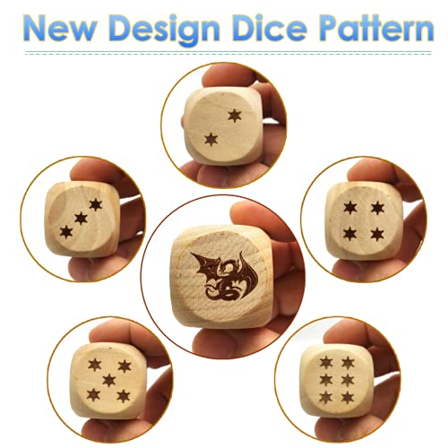 Creative Dragon Dice Set - Big Wooden Playing Dices for Party Table Game, 30MM/Laser Engraved/Six-Sided 2Pcs/Set