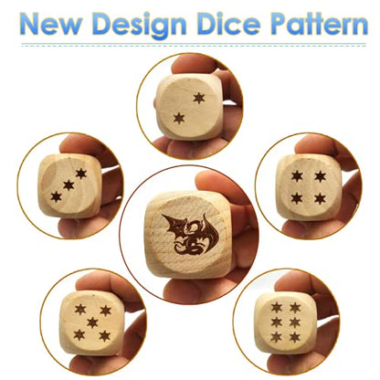 Creative Dragon Dice Set - Big Wooden Playing Dices for Party Table Game, 30MM/Laser Engraved/Six-Sided 2Pcs/Set
