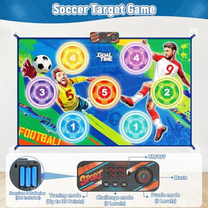 Electronic Scoring Soccer Toy Game Mat Set for Kids, Indoor Outdoor Toss Soccer Target Game with Real-Time Score, 2 Soft Soccer & Goal, Birthday Gifts for 3-5/6-8/8-12 Years Old Boys Girls