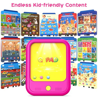 Kids Learning Tablet Educational Learning Pad for Toddlers 2-5 to Learn Alphabets, Numbers, Foods, Time, Music, Vehicles, Tablet Toy for Toddlers Ages 2 3 4 5 6 Years Old - style: Upgrade Version（20 lesson pages pink）