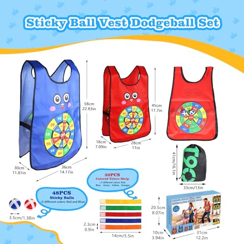 Sticky Ball Vest for Dodgeball Game, 6-Players Set 6 Target Vests | 48 Sticky Balls, Promotes 3+Kids Active Screen-Free, Dodge Tag Game, Indoor and Outside Running Games, Team Game Play