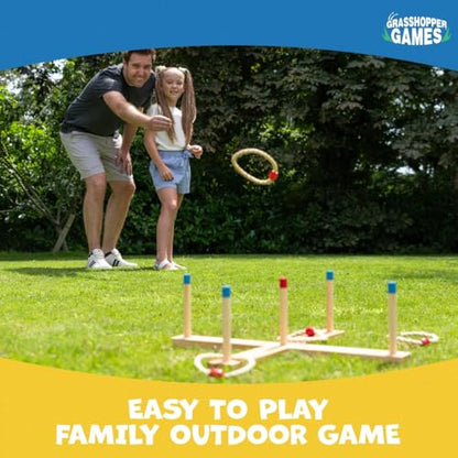 Ring Toss - Classic Throwing Game, Wood Set, 5 Stumps & Hoops, Indoor-Outdoor Play, Travel Bag, Party-Backyard Activity, Family Age 3+