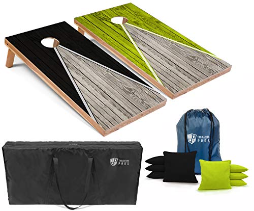 Tailgating Pros Lightweight Pyramid Design Cornhole Board Set w/Bean Bags and Carrying Case - 4'x2' Regulation Cornhole Game - color: Black/Lime