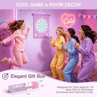 Gitus Magnetic Dart Board Outdoor Game for Teen Girls with 12 Darts, Toys Gifts for Teenage Girls Age 8 9 10 11 12 13 14 15 16 Teen Girl Room Bedroom Purple Decor