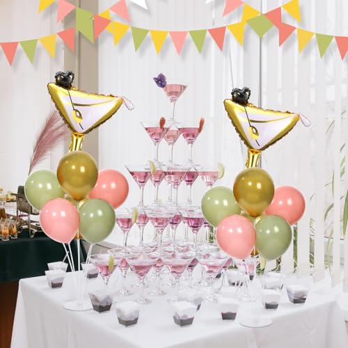 Martini Birthday Party Balloons Stand Kit 2 Sets With 2 Martini Glass Ball Foil Balloons Centerpiece for Tables for Women Girls Birthday Baby Bridal Shower Bachelorette Wedding Decorations - style: Martini