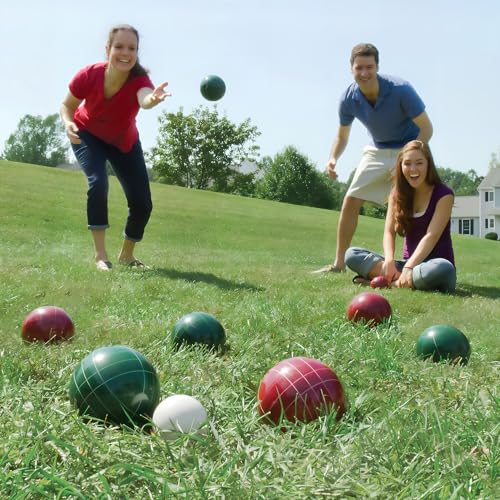 Bocce Ball Set 90mm Regulation Size - 8 Premium Resin Balls with Pallino, Carrying Bag, Measuring Tape - Outdoor Lawn Game for Adults, Seniors, Family - Backyard Beach Park Yard Game