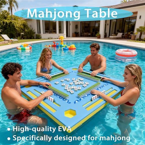 Floating Mahjong Table for Pool, 2-IN-1 Waterproof Floating Game Table for Mahjong Card Games Dominoes Poker, Adults Floating Board Pool Game Tray for Hot Tub Lake Beach Summer Pool Party Gift