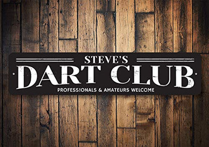 Dart Club Sign, Gamer Name Man Cave Sign, Professionals & Amateurs Welcome Game Room Aluminum Decor - 4" x 18" - size: 1) 4"x18" Inches
