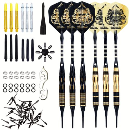 Soft Tip Darts Set - Professional Darts with Customizable Configuration, Aluminum & Plastic Shafts, O-Rings, Flights, Dart Tool, 50PC Extra 2BA Tips - color: 19g-Black C-STC10443