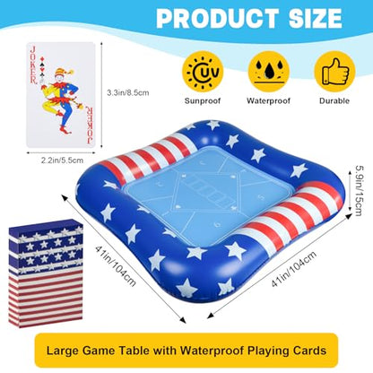 succulentlovers Large Inflatable Card Table for Pool with Waterproof Playing Cards - 41 Inches Waterproof Playing Cards for Pool Floating Games Table for Pools Summer Party Outdoor Beach Party