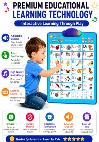 Just Smarty Interactive Alphabet Wall Chart | Talking ABCs & 123s Music Poster with Interactive Light | Toddler Alphabet Learning | Best Educational Gift for Boys & Girls Ages 2 3 4 5 | Letter Sounds | Talking ABCs & 123s, Music Poster with Interactive Li