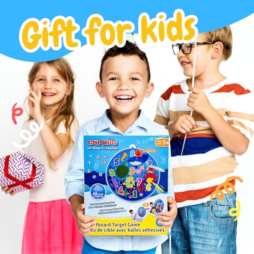 Grip Kids Ocean & Volcano Theme Double-Sided Dartboard Target Game – 26" Large Dart Board with Sticky Balls & Jellyfish Toss Balls, Indoor/Outdoor Fun Party Game Toy for Kids Ages 3–12