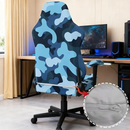 Blue Camo Gaming Chair Cover with Attached Arms 4 Pcs Stretchable Gaming Armchair Covers Non Slip Anti Cat Scratch Protection of Computer Gamer Chair Slipcovers Breathable for Home Office - color: Camo Blue