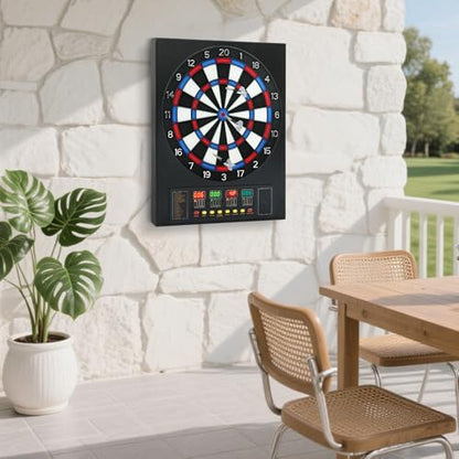 Electronic Dart Board for Adults Kids Dartboard Electronic Scoreboard with 27 Games & 243 Variations for 16 Players Electric Dartboard with 12 Soft Darts 100 Dart Heads, 4 LED Displays