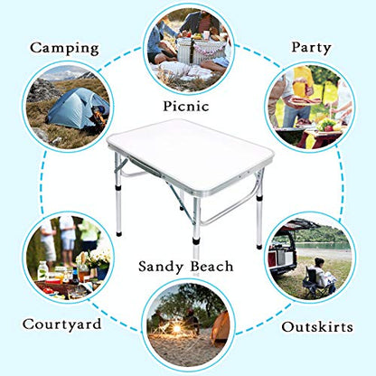 Camp Field Aluminum Folding Small Picnic Table, Adjustable Height Lightweight Portable Camping Table for Picnic Beach Outdoor Indoor (Small White) …