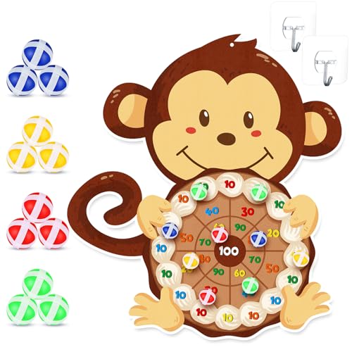 Seenelling Monkey Party Games 30 x 27 Monkey Dart Board with 12 Sticky Balls Toys Jungle Animal Games for Boys Kids Family Theme Birthday Zoo Forest Party Supplies Decorations Favors - size: 30 x 27", style: Monkey