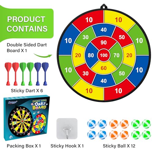 Large Dart Board for Kids, Kids Double-Sided Dart Board with Sticky Balls and Darts, Indoor/Outdoor Sport Fun Party Play Game Toys, Gifts for 3 4 5 6 7 8 9 10 11 12 Year Old Boys Girls - style: M023