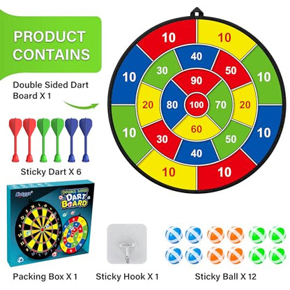 Large Dart Board for Kids, Kids Double-Sided Dart Board with Sticky Balls and Darts, Indoor/Outdoor Sport Fun Party Play Game Toys, Gifts for 3 4 5 6 7 8 9 10 11 12 Year Old Boys Girls - style: M023