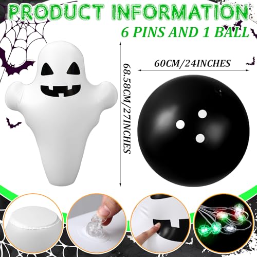WinnerWhy 7 Pcs LED Giant Halloween Inflatable Ghost Bowling Set Light up Game 6 Pcs 27" Ghost Bowling Pins and 1 Pcs 24" Ball for Adult Halloween Outdoor Indoor Party