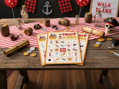 Pirate Party Game - Bingo Cards for Adults, 24 Players - color: Pirate