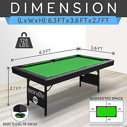 6-Ft Folding Pool Table - 76 Inch Foldable Billiard Game Table for Kids and Adults w/Accessories, Includes 2 Cues, Brush, Ball Triangle & 2 Chalk - SLPLTB76 (SLPLTB76.5)