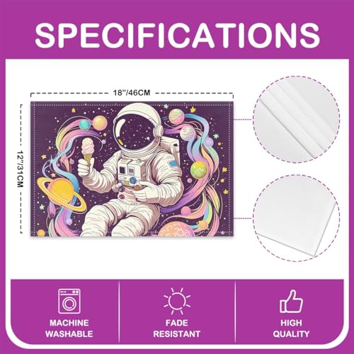 Cartoon Astronaut Graffiti Place Mats Colorful Stripes Gradient Planets Table Mats for Kids Boys Girls Teens Outerspace Theme Hippie Dreamy Kitchen Mats for Dining Table 12x18 Inch Set of 4 - color: Beige