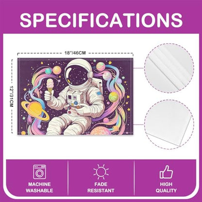 Cartoon Astronaut Graffiti Place Mats Colorful Stripes Gradient Planets Table Mats for Kids Boys Girls Teens Outerspace Theme Hippie Dreamy Kitchen Mats for Dining Table 12x18 Inch Set of 4 - color: Beige