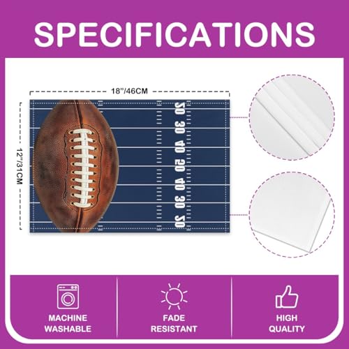 Erosebridal Football Placemats Set of 4 12x18 Sports Place Mat for Kids Teens Men Soccer Ball Game Ruler Stripe Geometric Blue Brown Heat Resisting Table Mats - color: Blue Brown