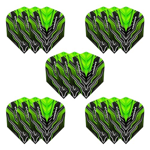Harrows SUPERGRIP Ultra Flights| Set of x5 Premium Extra Strong Dart Flight Bag (15 Flights) (Green) - color: Green